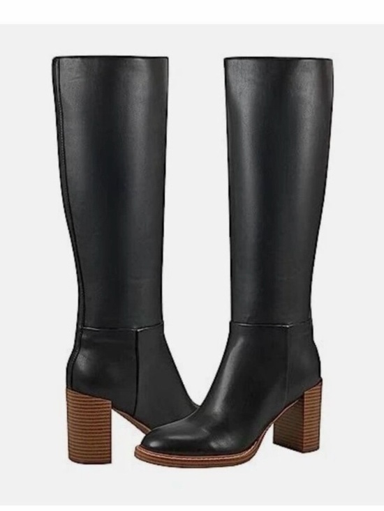 Marc Fisher Shoes - Marc Fisher Women's Black Gabey2 Leather Knee High Boots Size 8.5 M Block Heel